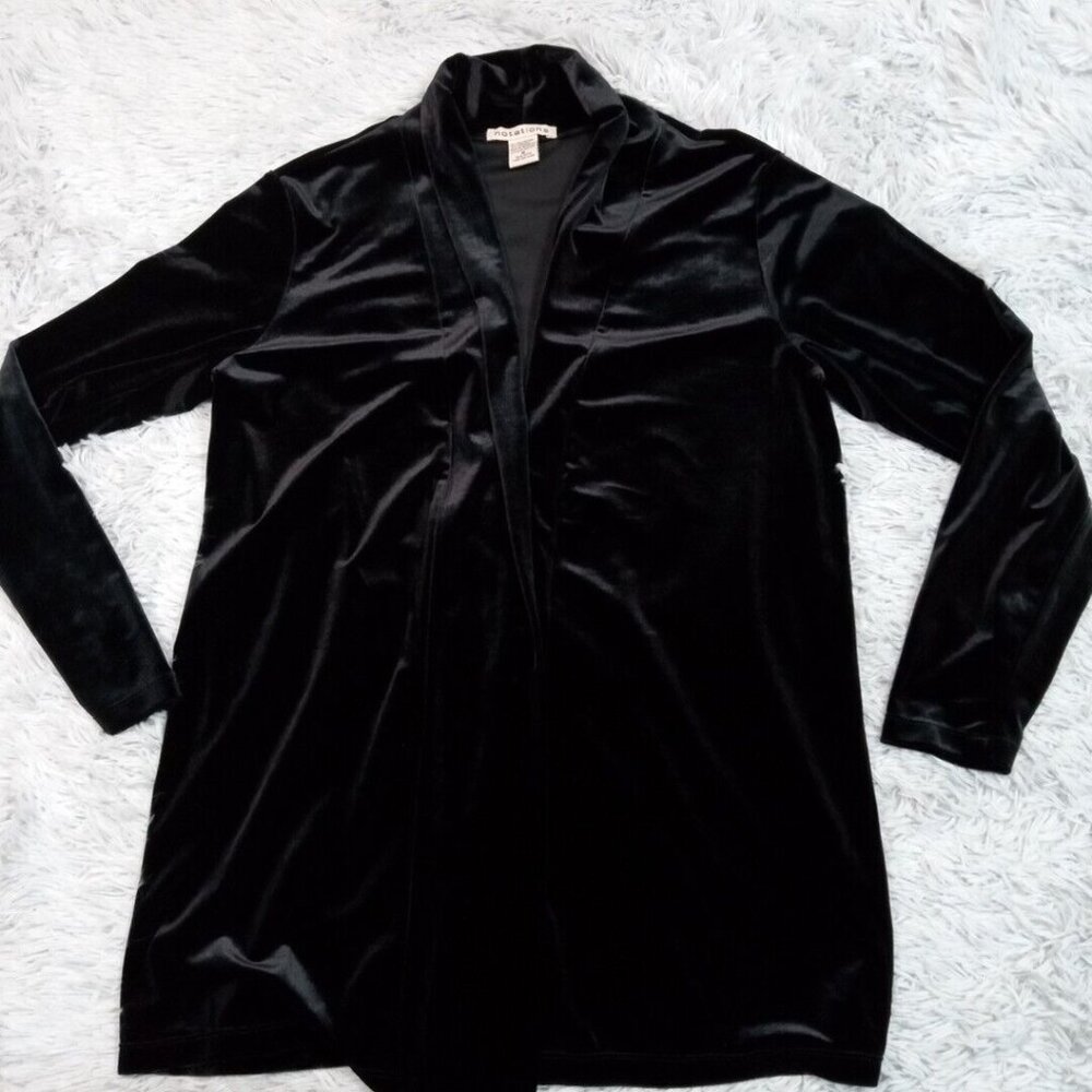 Notations Womens Cardigan Sweater Black M Open‎ Front Velour Cozy Comfort